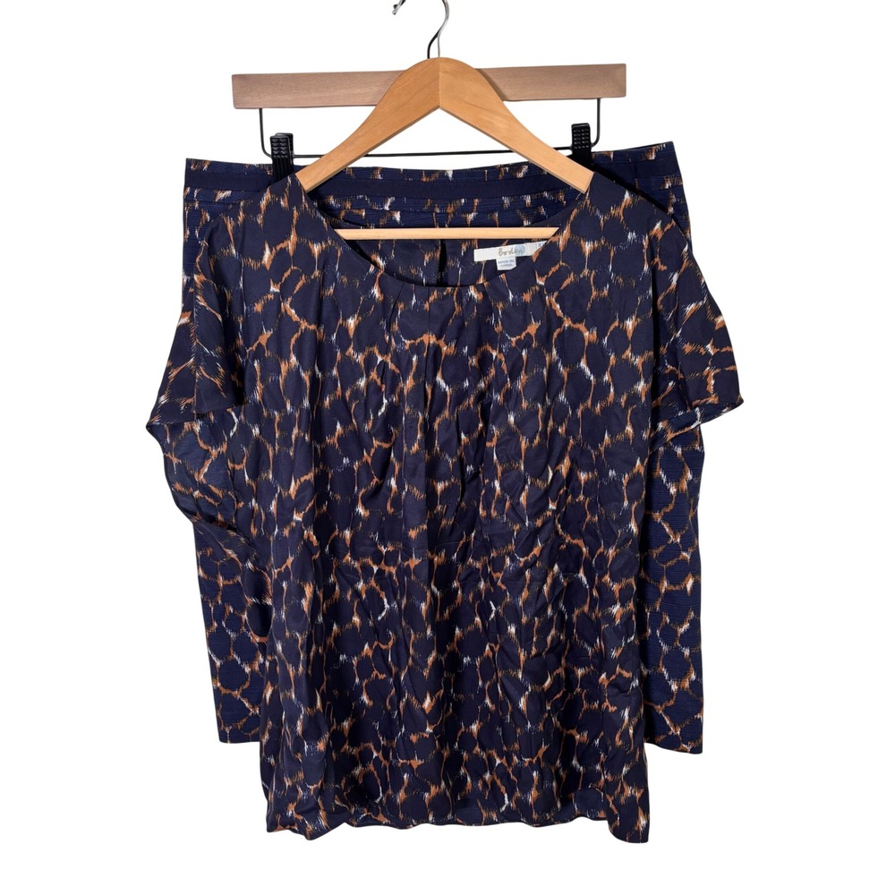 Boden Womens Skirt Blouse Set Sz 14 Navy Silk Top Pencil Short Sleeve Matching